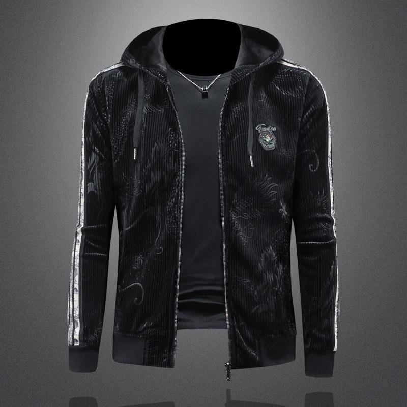 2024 autumn and winter new high-end golden velvet men s hooded jacket trendy fashion casual jacket 9056 M