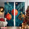 2pcs 2D Flat Printing Christmas Party Curtain Christmas Red Orange Orbs with Blue Snowflakes and Winter Branches Versatile