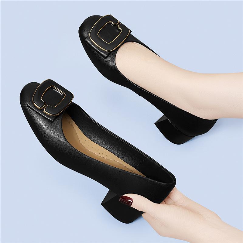 Height increase cm classic four-season rv square buckle hollow single shoes women's new temperament square head small leather sandals outer wear