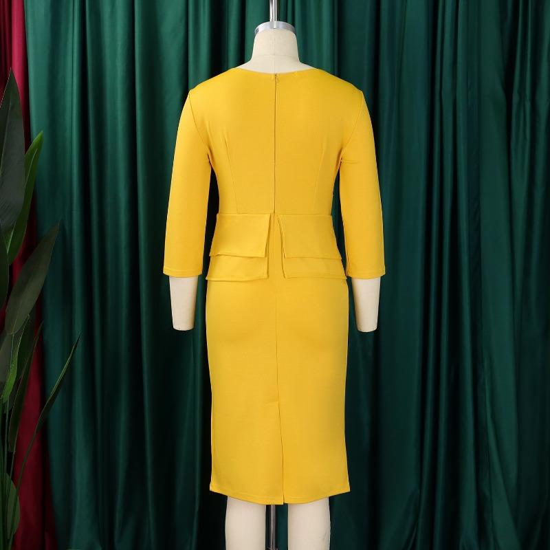 Women's Autumn New Fashion Temperament Elegant Solid Color Ruffled Edge Wrapped Buttock Dress