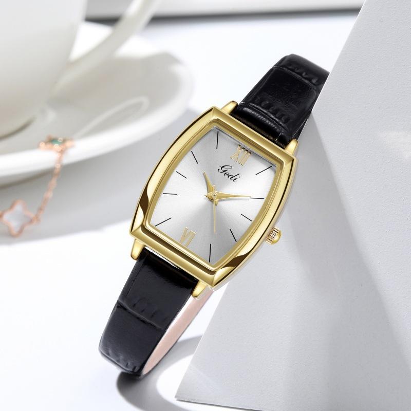 Retro Wine Barrel-Shaped Women'S Watch Simple And High-End Belt Watch Women'S Waterproof Quartz Watch