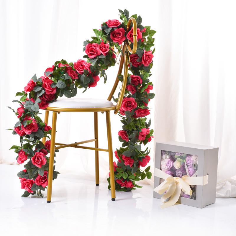 Silk Artificial Rose Vine Hanging Flowers for Wall, Rattan Fake Plants Leaves Garland, Wedding Home Garden Arch Decoration