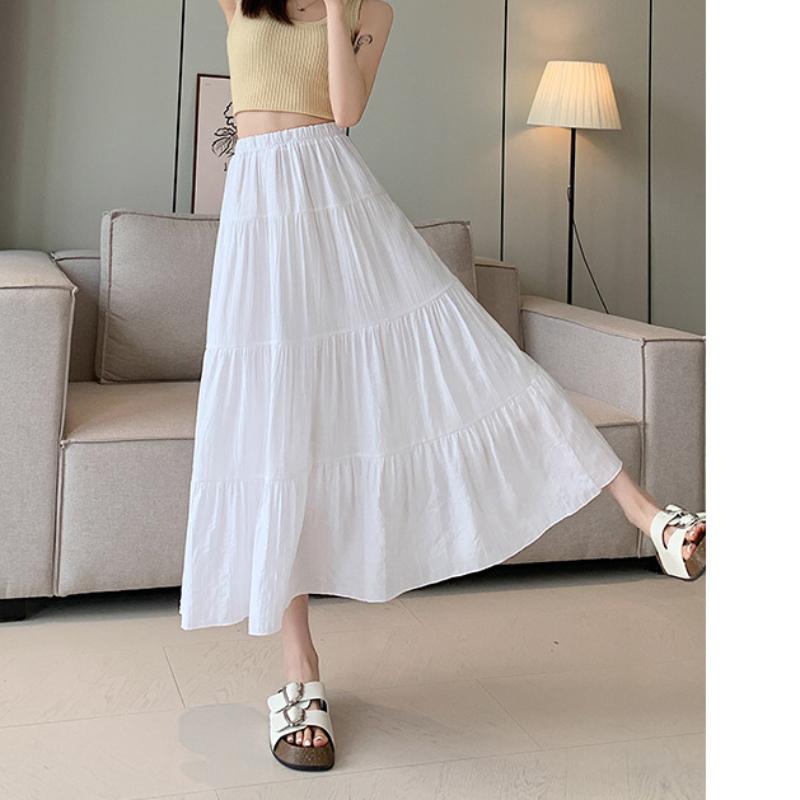 

Белая юбка для женской весны, новая юбка плиссе с высокой талией, А-силуэта, юбка-зонт, длинная юбка, юбка с большим подолом, юбка-торт XL