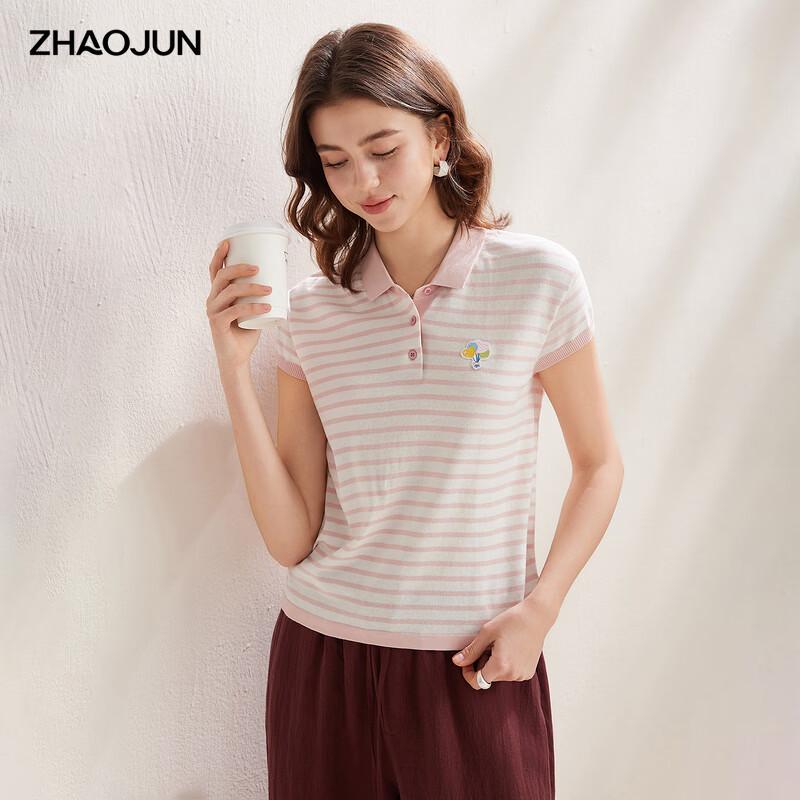 Женская полосатая вязаная футболка-поло Zhaojun 2026 S/S из смесовой шелковой пряжи L