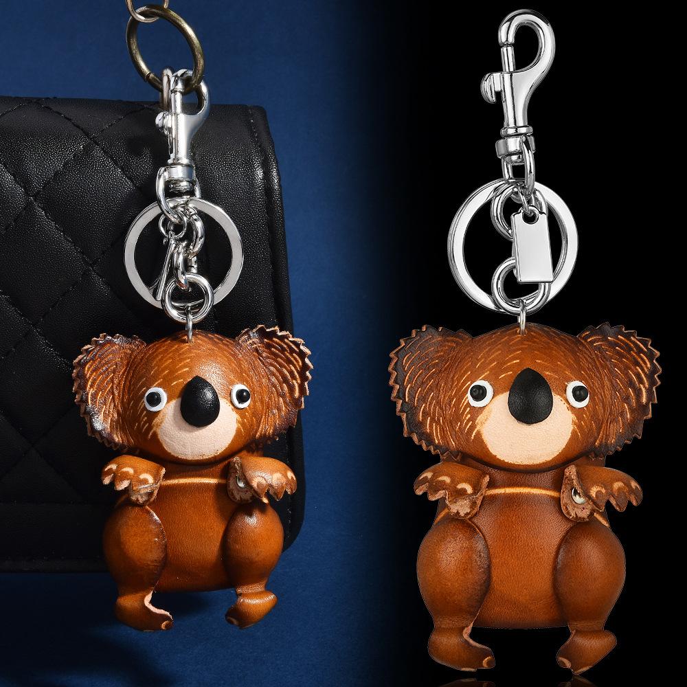 Handgefertigter Leder-Tier-Schlüsselanhänger, Koala Elefant Stil Taschenanhänger, Vintage pflanzlich gegerbte Leder Schmuck Accessoires