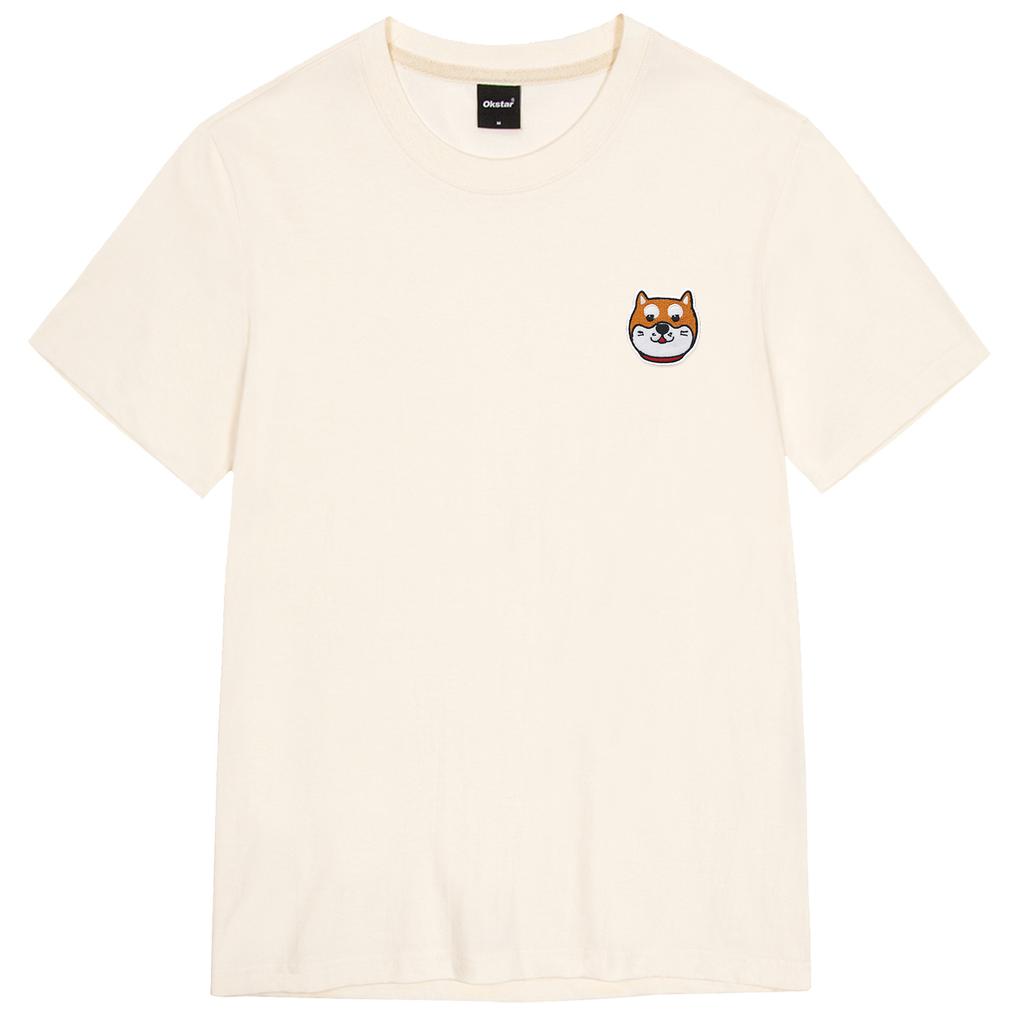 OKSTAR Shiba Inu Embroidered Patch Short Sleeve T-Shirt (Type B)