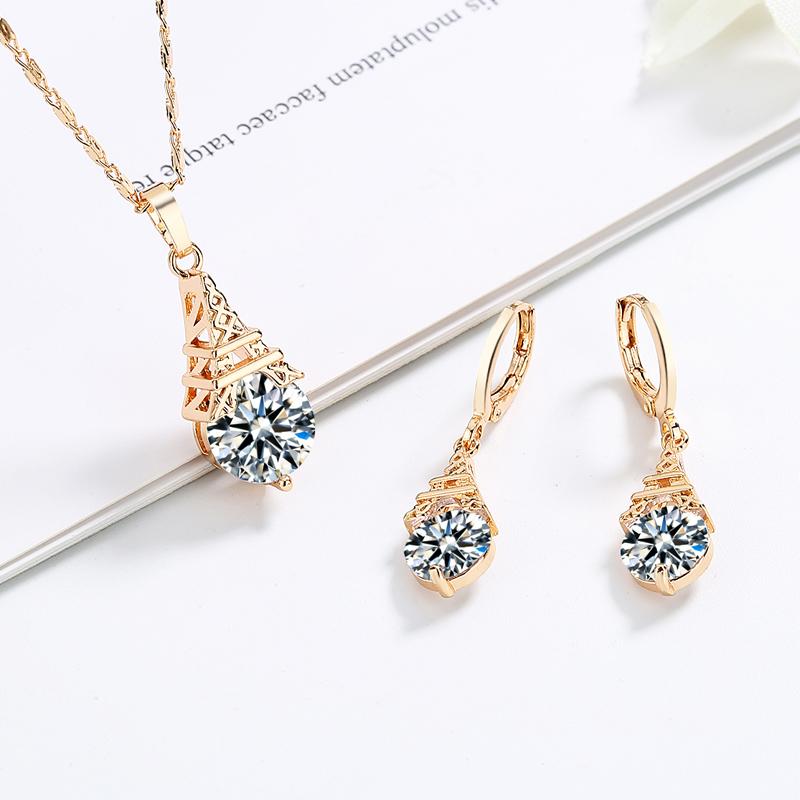 18K Gold Plated Pendant Zirconia Jewelry Set 18k Gold Plated Jewelry Sets Necklace Set for Women
