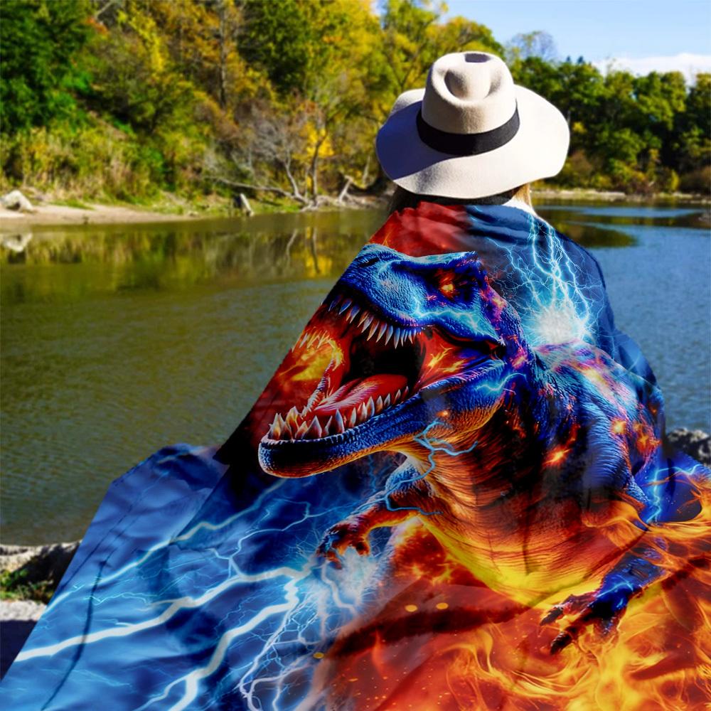 Thunder Dinosaur Fire Outdoor Flannel Blankets, Outdoor Travel, Home Blankets, Fan Gifts,Suitable for All Seasons, Christmas Gifts. R1127007