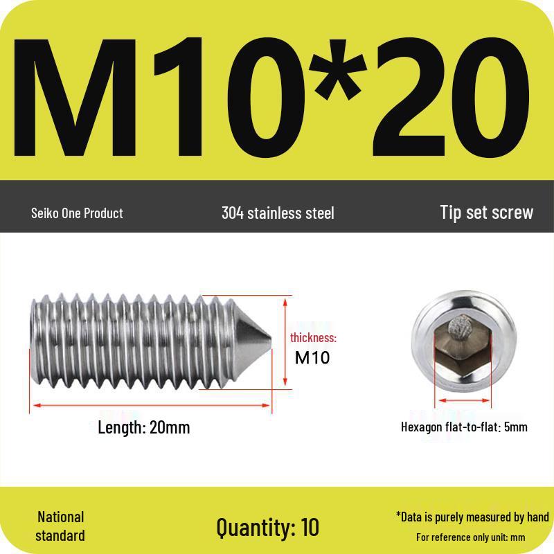 304 Stainless Steel Internal Hex Set Screw | Headless Grub Screw M2-M16
