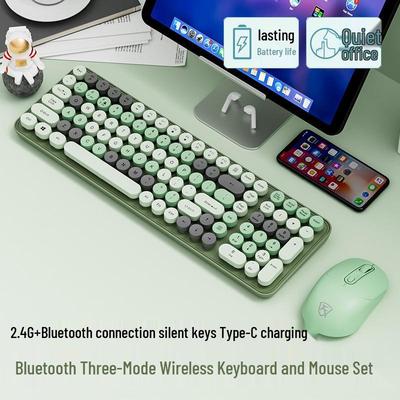 Bluetooth Wireless Silent Mechanical Keyboard & Mouse Set for Girls - Rechargeable and Stylish for Office Use