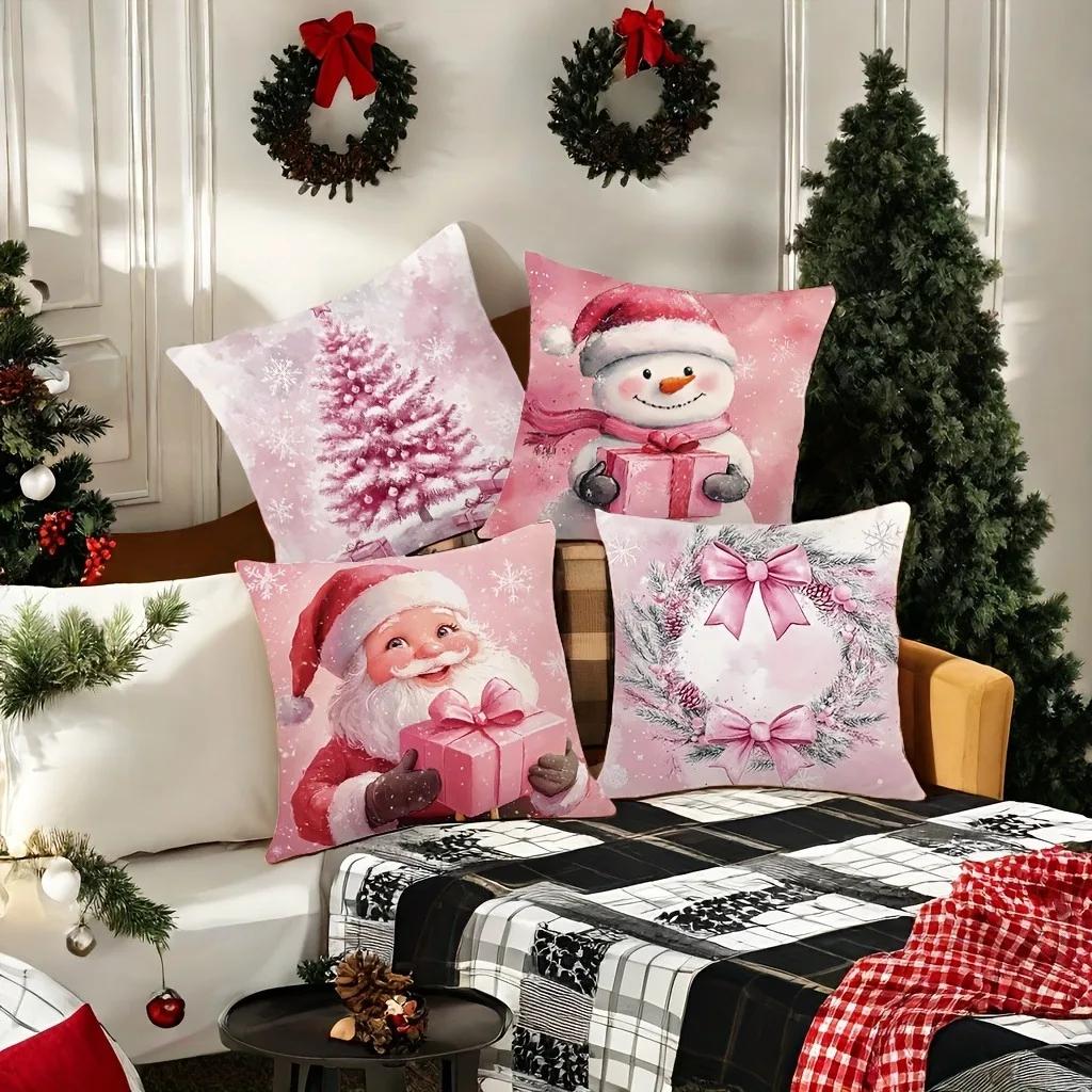 Christmas Decoration Pillowcase New Year Gift Cute Santa Claus Snowman Pattern Home Room Decoration Sofa Cushion Cover