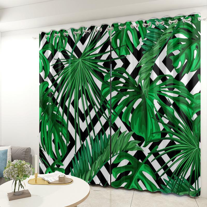 Green Plant Plantain Leaf Curtain Cloth Bedroom Living Room Balcony Blackout Curtain Office Hotel Thermal Insulation Curtain