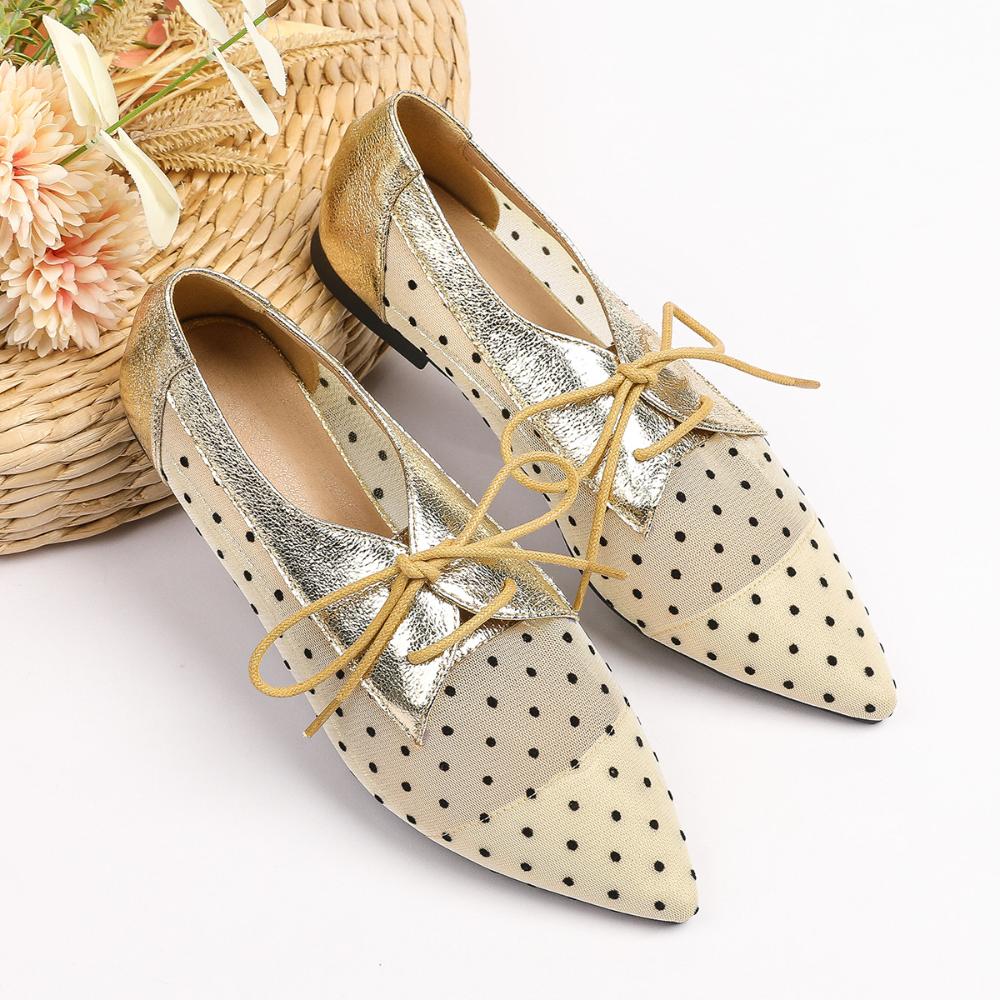 Pumps Women's Summer Pointed Shallow Mouth Mary Jane Butterfly Knot Spotted Anti Slip Flat Sole Single Shoe Large Womens