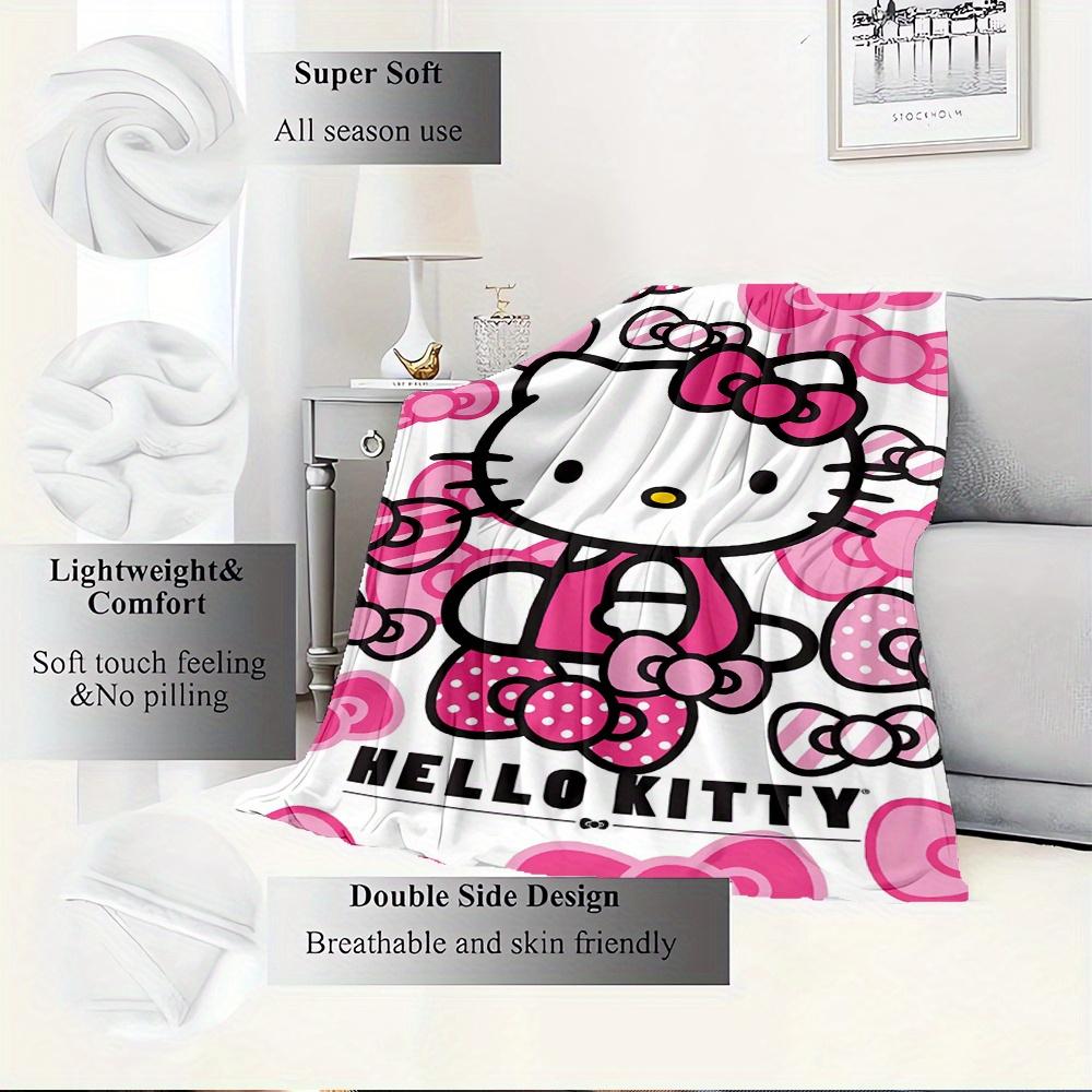 For Kitty, Bow, PinkAnime-Themed Flannel Blanket, Glam Style, Digital Print, All-Season Comfort, Tear-Resistant, Knitted Craftsmanship, Poly