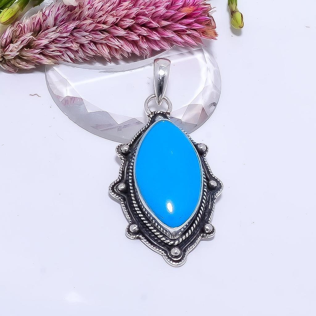 Sleeping Beauty Turquoise 925 Sterling Silver Pendant V9041, Blue Pendant, Marquish Pendant, Valentin's Day Gift, Gift For Her, Birthday Gift, Handmad