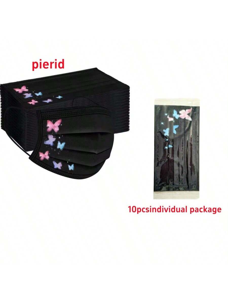 

Colored Butterfly Pattern Black Disposable Masks - 3-Ply Protection, Skin-Friendly, Unisex for Teens