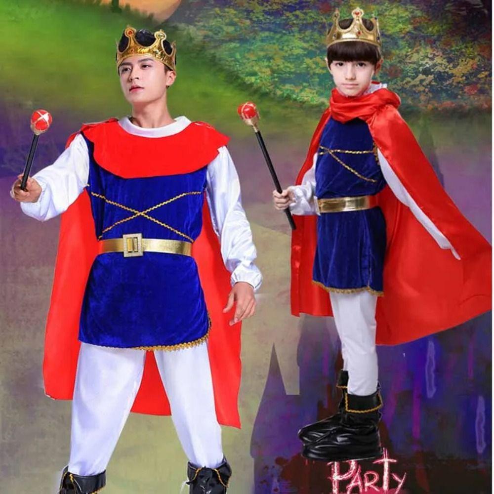 Role Playing Prince Cosplay Dress Suit Fluffy Kid Crown Cane Party Costume Masquerade