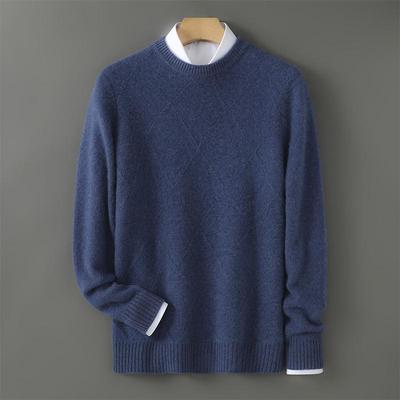 Men's Autumn/Winter Double-Strand 100% Pure Wool Soft Half-High Collar Loose Knit Pullover Sweater