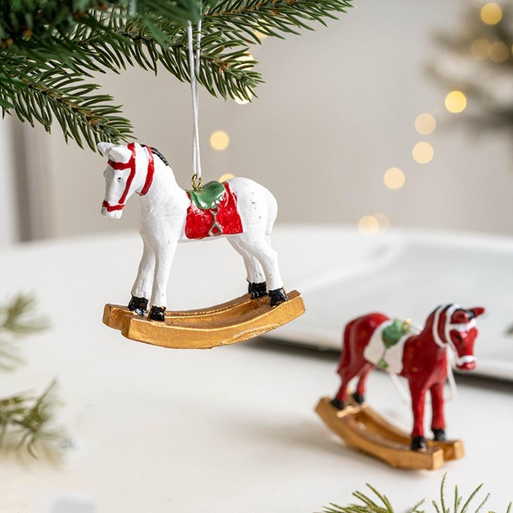 3D Cartoon Horse Christmas Retro Figurines Ornament Resin Kids Toys Gift Christmas Tree Decoration Multifunction