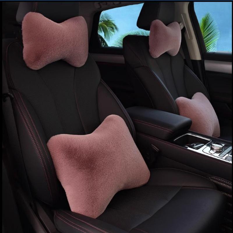 Car Plush Neck & Waist Pillow Set - Bone-Shaped Headrest Pair