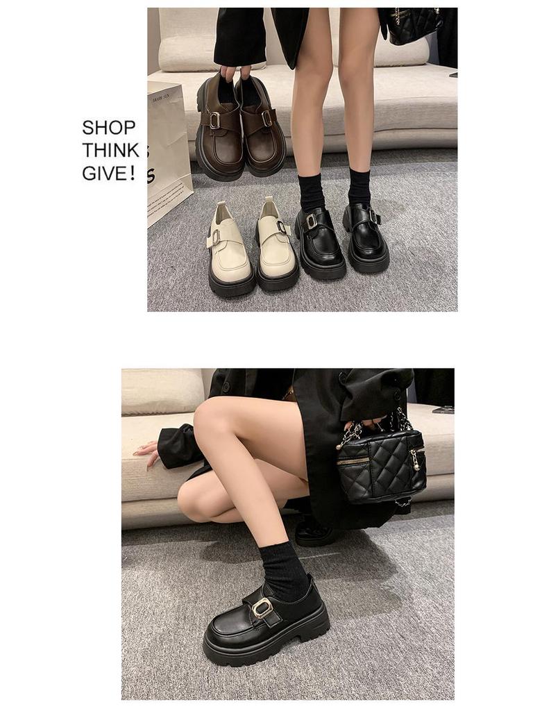 Women's Slip-On British Style Thick-Soled Loafers with Belt Buckle