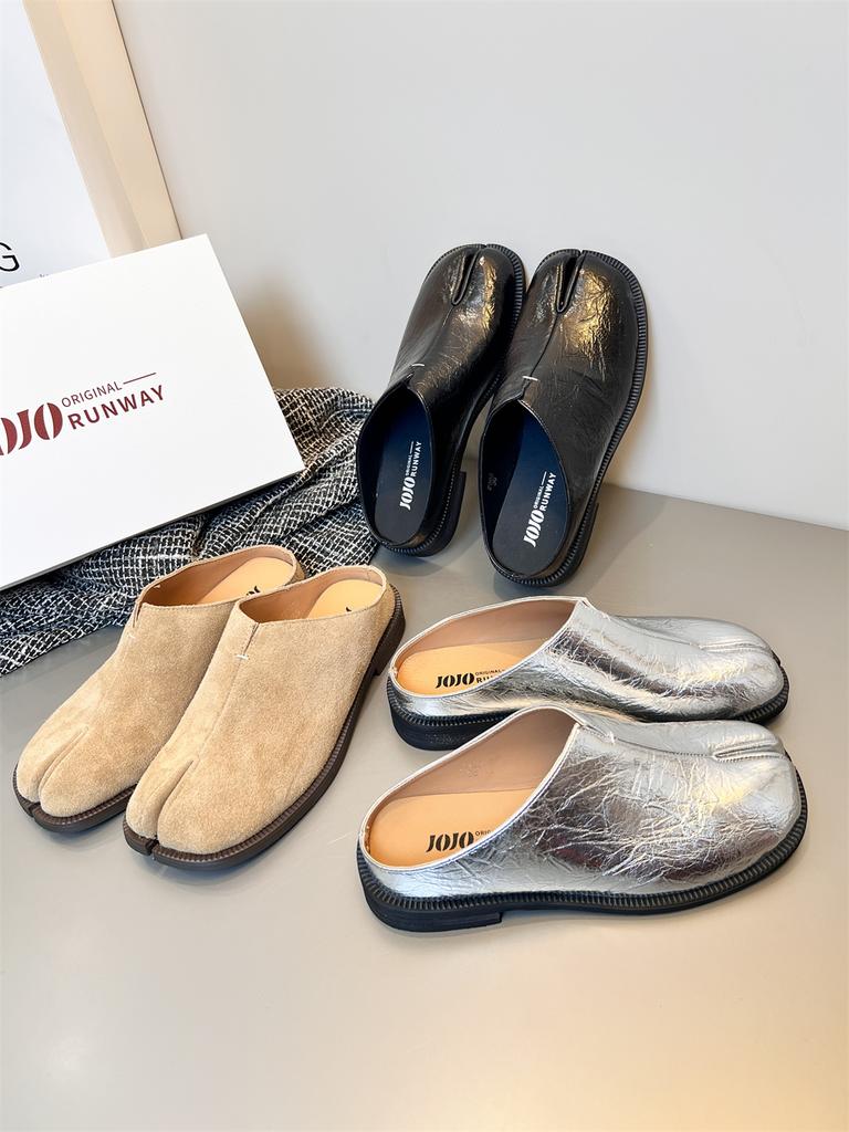 Fashion Bailamos Women Split Toe Slippers Tabi Ninja Slip On Flats Round Toe Shallow Lazy Boat Slingback Mules Shoes British Loafers