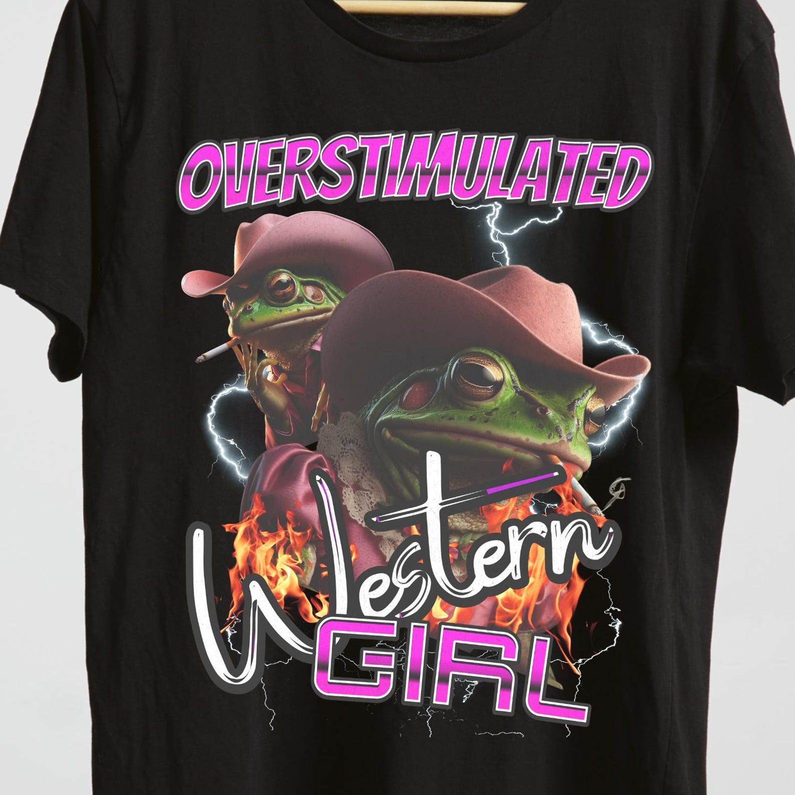 Funny Cowgirl Frog Meme Tee - Overstimulated Western Girl Shirt S