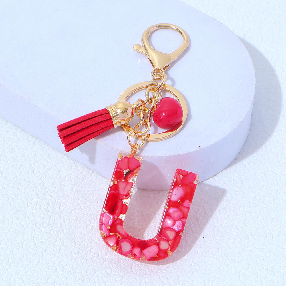 Roter A-Z Alphabet Initialen Schlüsselanhänger Niedliches Herz Quaste Harz Anhänger Schlüsselringe Handtaschen Anhänger Auto Anhänger Anhänger Frauen Geschenke