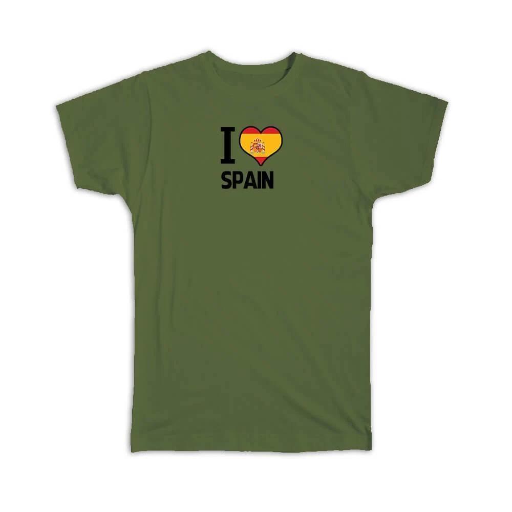 Gift T-Shirt : I Love Spain Flag Heart Country Crest Spanish Expat 2XL