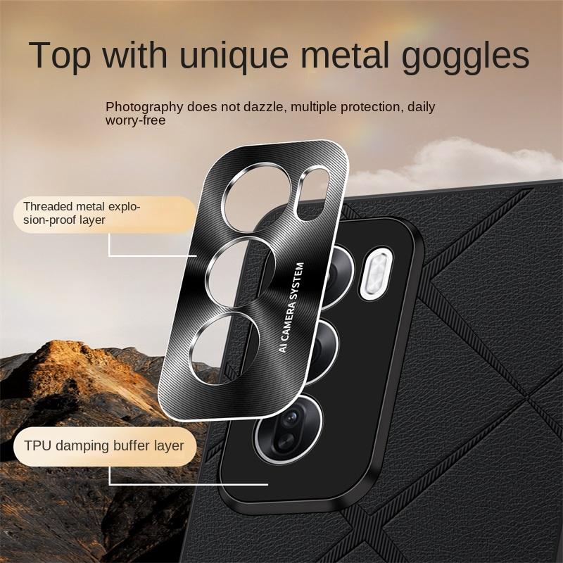 For OPPO Reno 12 12 Pro High-luxury Vegan Leather Metal Lens Protection Anti-drop and Anti-fingerprint Phone Case