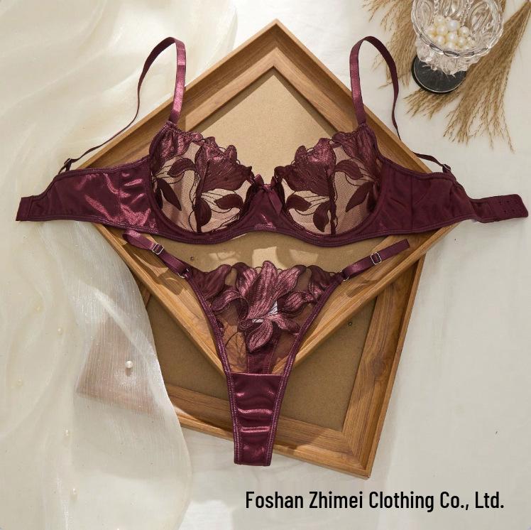 Ensemble Lingerie Soutien-gorge et String Broderie Florale Exclusif Commerce Extérieur Y pour Femmes 23171
