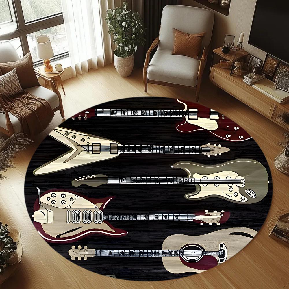 Modern Round Carpets Cool Guitar Rugs for Home Living Room Bedroom Rug Coffee Table Floor Mat Easy To Clean Home Decor Gift