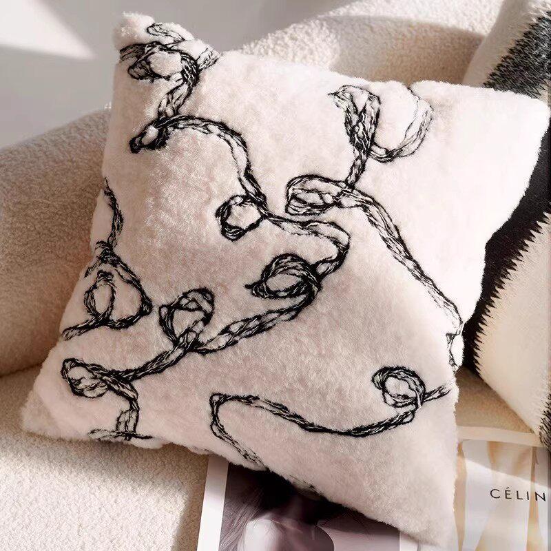 Black & White Modern Throw Pillow Covers Set - Neutral Abstract Striped & Plush Cushion Covers for Living Room Sofa Decor