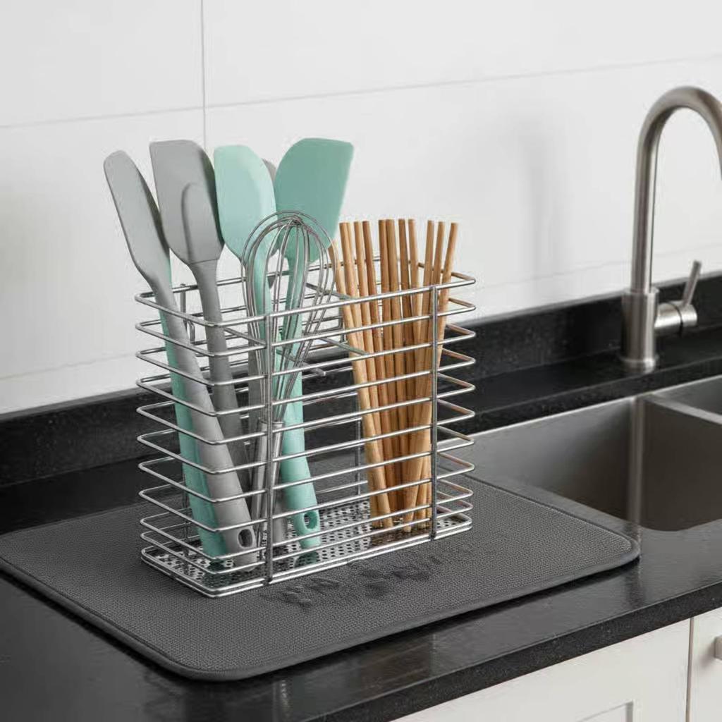 Stainless Steel Dish Rack Rustproof Stainless Steel Dish Drainer Kitchen Utensil Holder Easy to Clean Household Storage Non-Slip