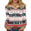 Women's Fashionable Casual V-neck Blouse Button Christmas Printed Long-sleeved Pullover T-shirt Top