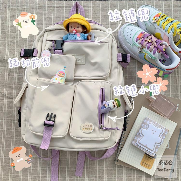 Schoolbag Korean ins college style backpack, Japanese Harajuku vintage student schoolbag female versatile travel backpack lightweight