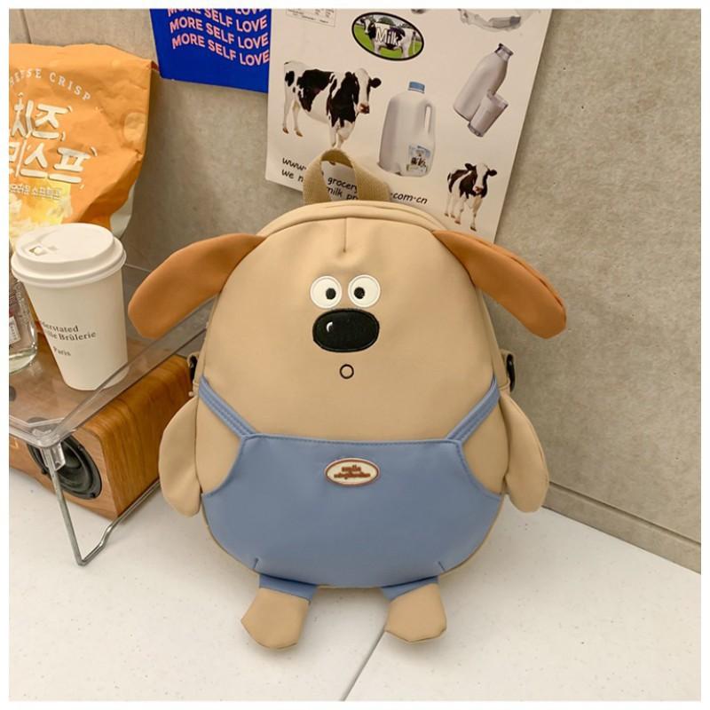 Japanese Ins Cute Puppy Backpack Women's Large-capacity Cartoon Funny Canvas Cross-body Bag Soft Student Schoolbag