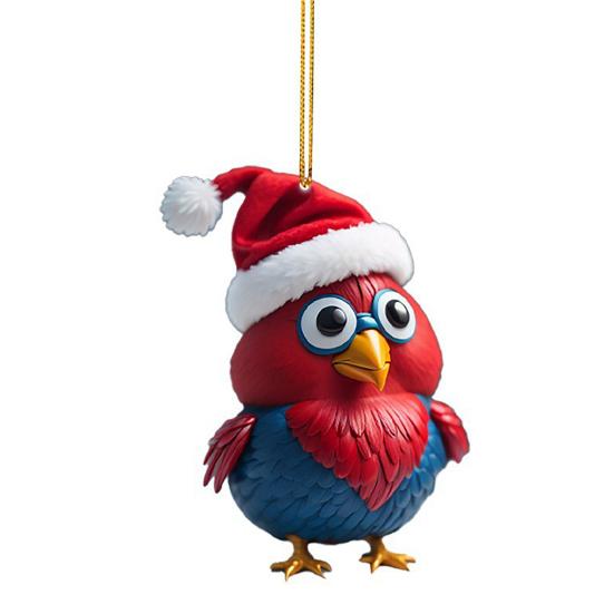 Weihnachtshuhn-Ornament, Cartoon-Huhn, Weihnachtsbaum-Hängedekoration, 2D-flacher Acryl-Anhänger für Fenster, Tür, Rucksack, Auto-Dekor