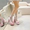 Frühling Herbst Retro Dicke Ferse Mary Janes Hohe Absätze Rosa Hochzeits Schuhe Erhöhende Schuhe