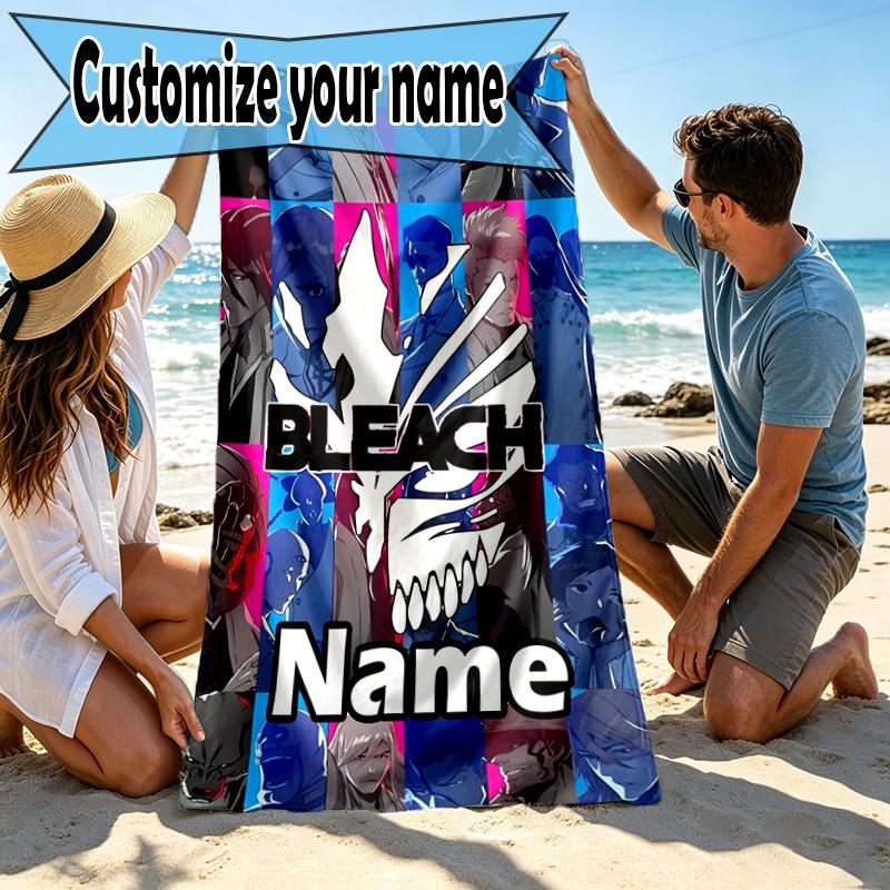 Custom Name Personalized BLEACH Print Beach Towel, for Trip Camping Beach Party Home Decor, Birthday Gift for Family & Friends