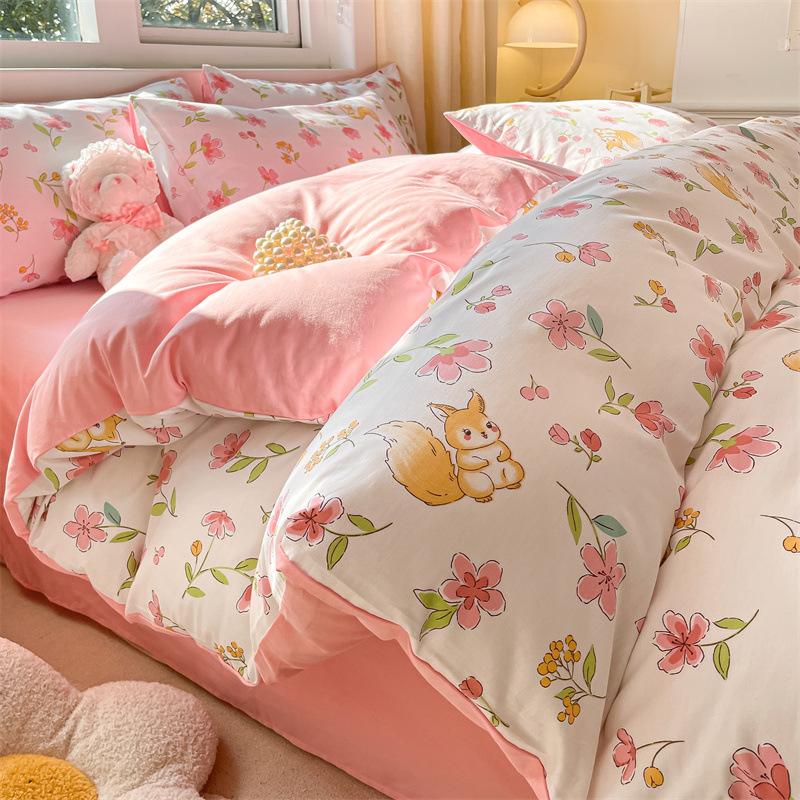 Bedding Four-piece Set, Cotton Pure Cotton Floral Quilt Cover, Bed Sheet Dormitory Three-piece Set
