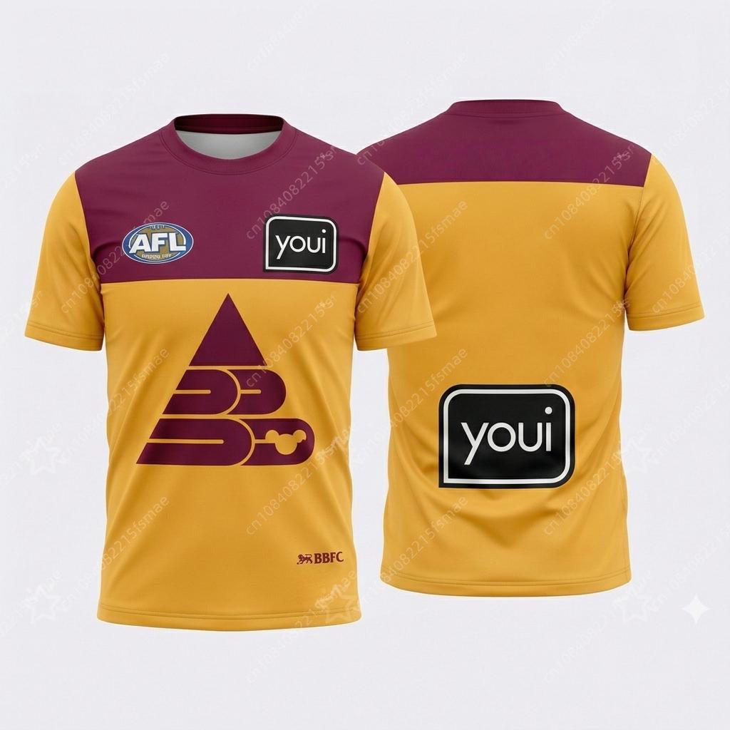 Maglia da Football Australiano Retrò Brisbane Lions da Uomo a Manica Corta Maglia da Rugby Abbigliamento Sportivo Maglietta da Allenamento di Squadra Top da Spiaggia