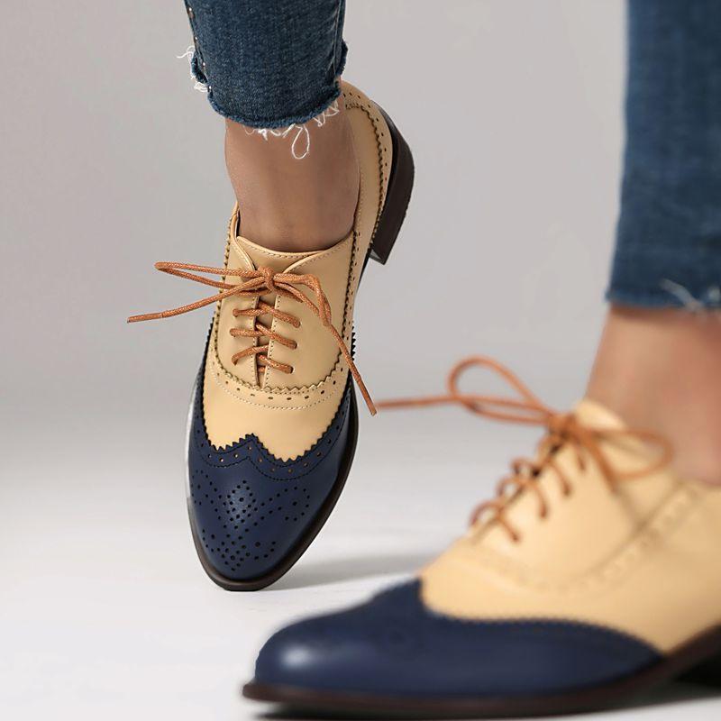 2025 New Design Retro Women Pumps Round Toe Thick Heels 3.5cm Lace Up Mixed Color Plus Size 45 46 47 48 Casual Shoes