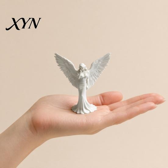 Smooth Edge Angel Sculpture 3D Printed Elegant Figurine with Large Wings, Decorative Statue, Delicate Pleat Curve Statue Art Crafts Decoration