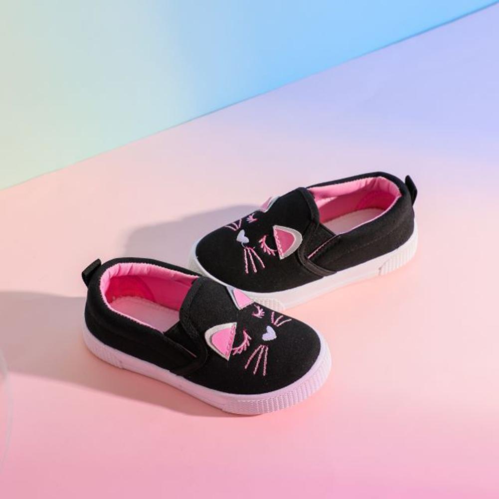 Sneakers di tela da bambina con gatto dei cartoni animati - Scarpe casual slip-on e ballerine per bambini piccoli 1-4 anni