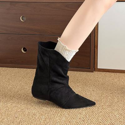 Fashion Flats Women's Boots Pointed Toe Designer Mid Calf Shoes Winter 2025 Fad Chelsea Boots New Trend Gladiator Walking Mujer Botas