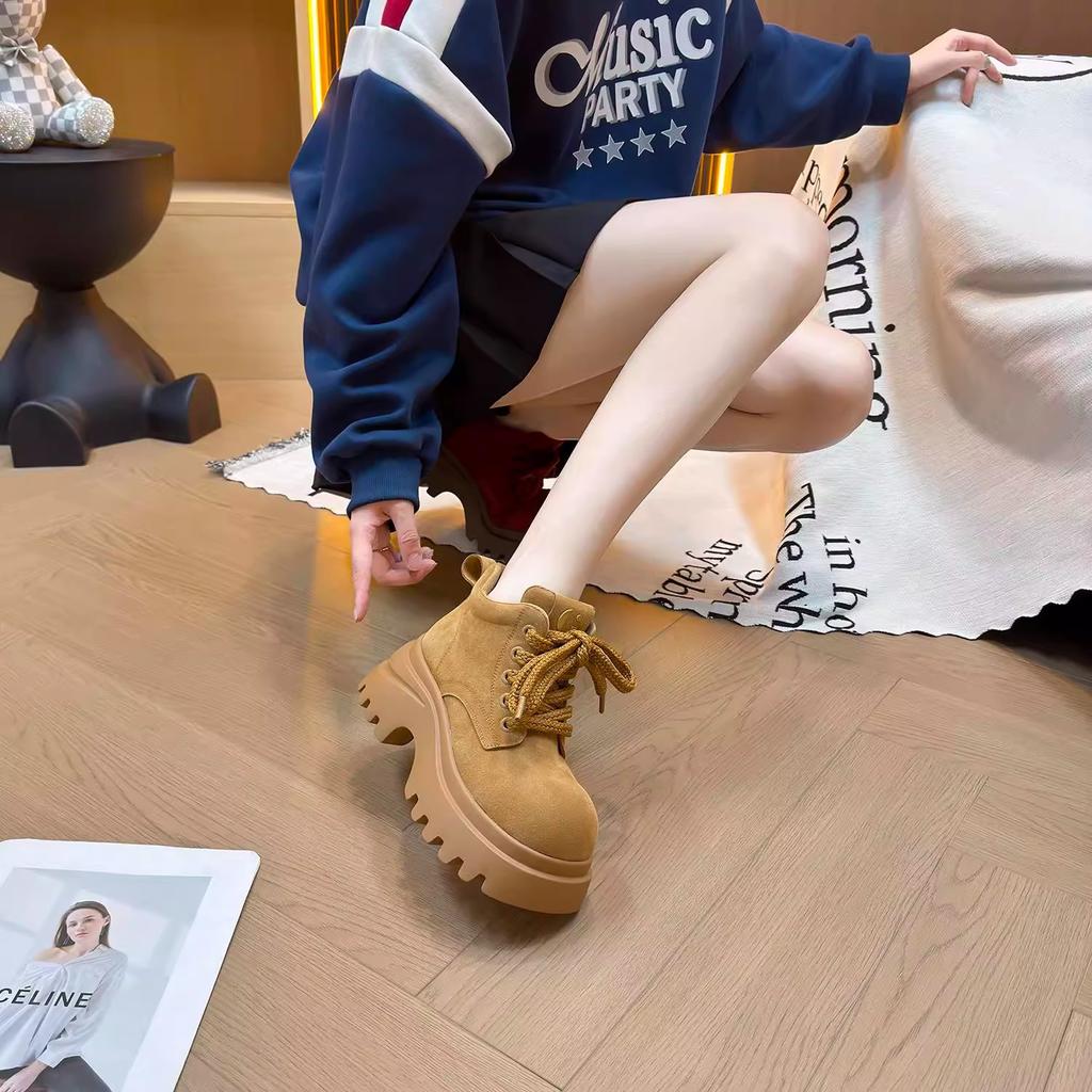 Thick-soled Lace-up Martin Boots Women's 2025 Autumn New Fashionable Versatile Breathable British Style Thin Short Locomotive Boots