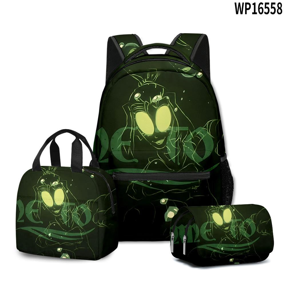 Intemporel Tendance mes monstres chantants Motif 3D Set de 3 pièces Sacs d'école Voyage Sac à dos à bandoulière Sac à lunch Étui à crayons