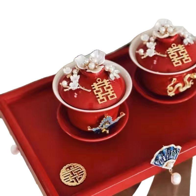Tying the Knot Ceramic Wedding Tea Cups with Lids - DIY Handmade Decoration