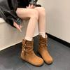 Retro ethnic style pile short boots women's 2025 autumn new Maillard brown medium boots inner height-increasing Martin boots